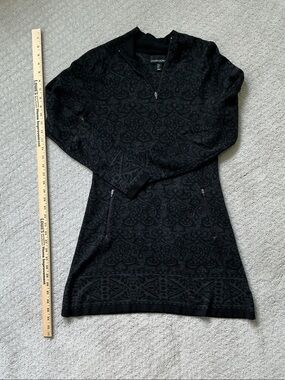 Cynthia Rowlet Black Jacquard Half-Zip Sweater Dress